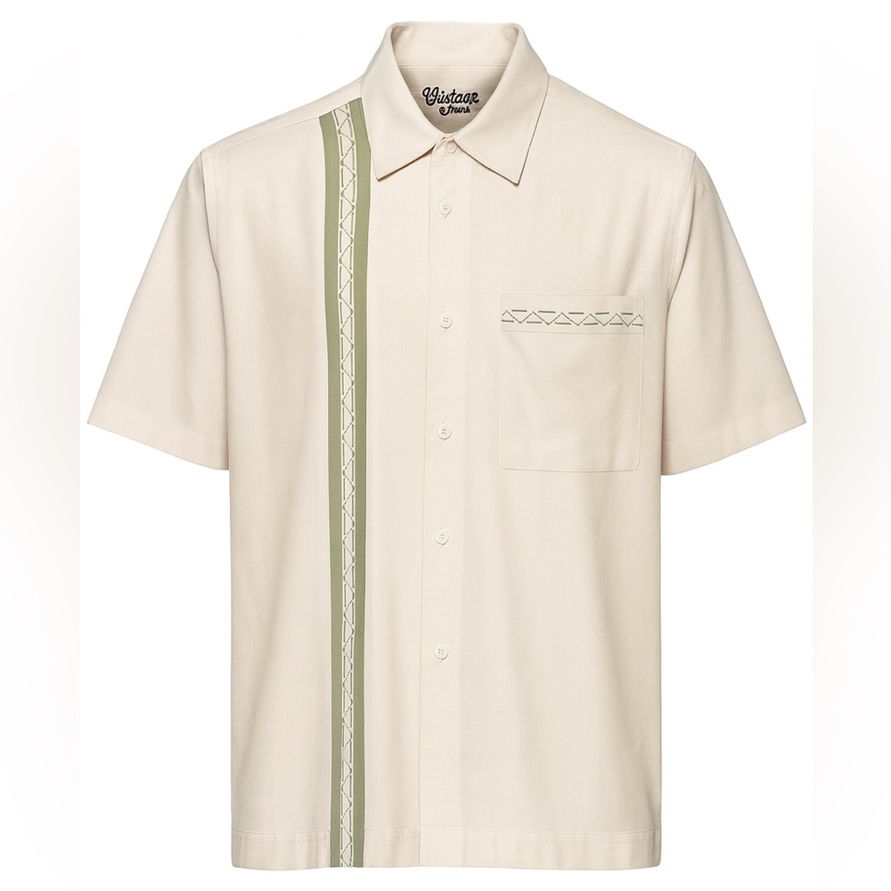 Vintage Silk 100% Silk Embroidered Aloha Shirt Men’s M Cream Green Cuban Camp